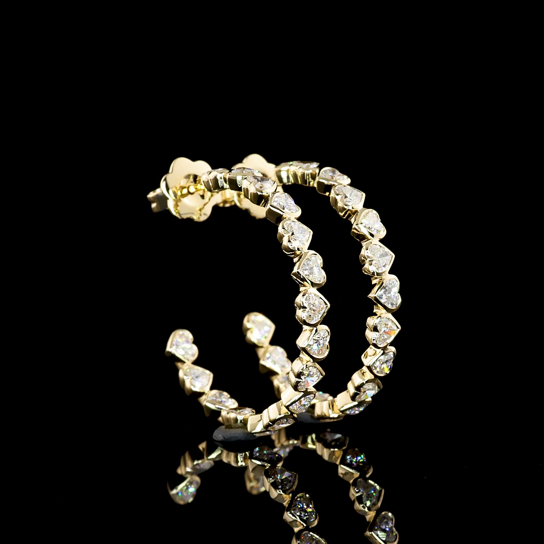 3.28 Cts 14K YELLOW GOLD Heart Shape C Hoops Earring