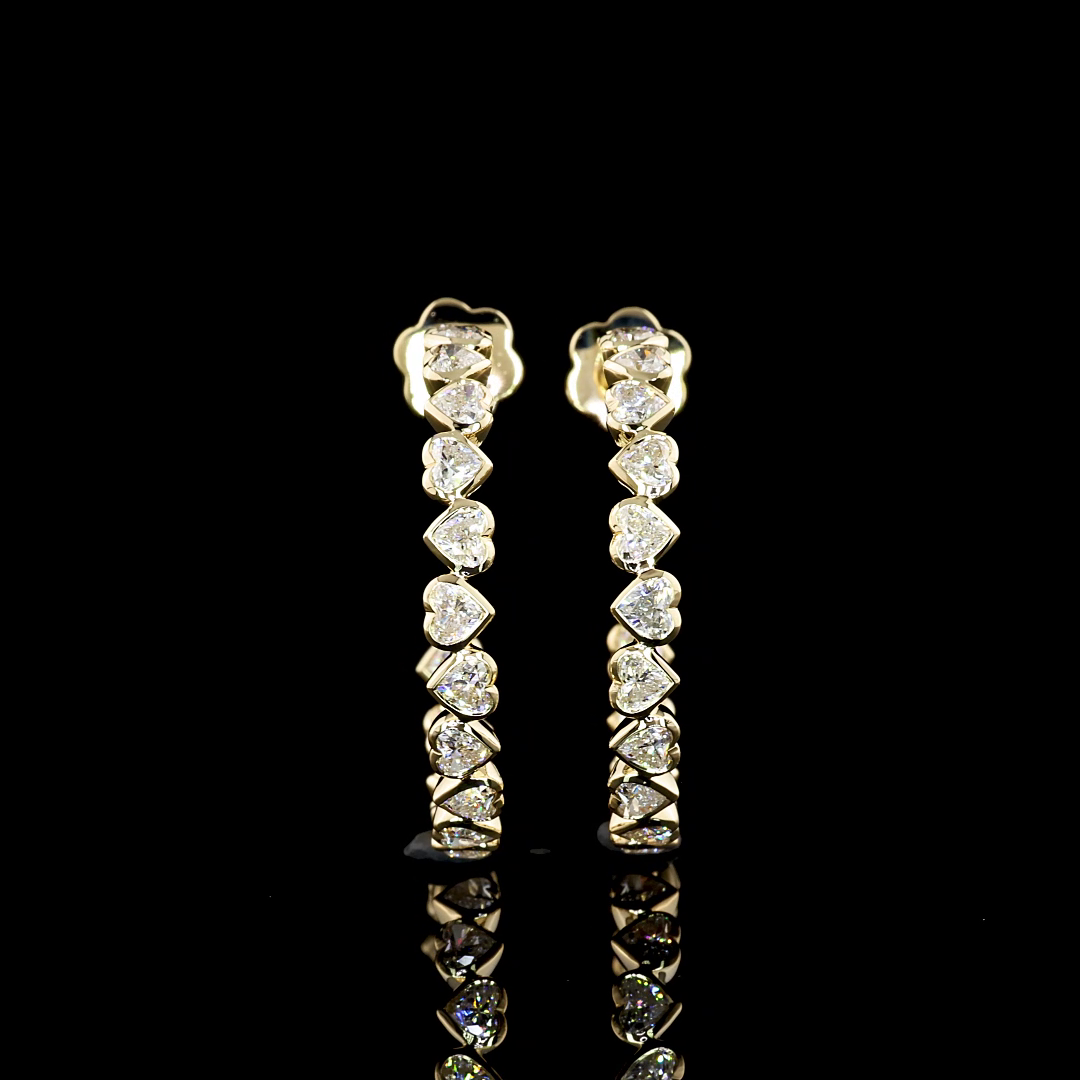 3.28 Cts 14K YELLOW GOLD Heart Shape C Hoops Earring
