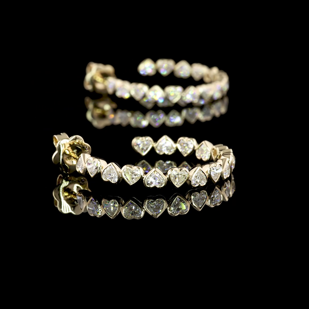 3.28 Cts 14K YELLOW GOLD Heart Shape C Hoops Earring
