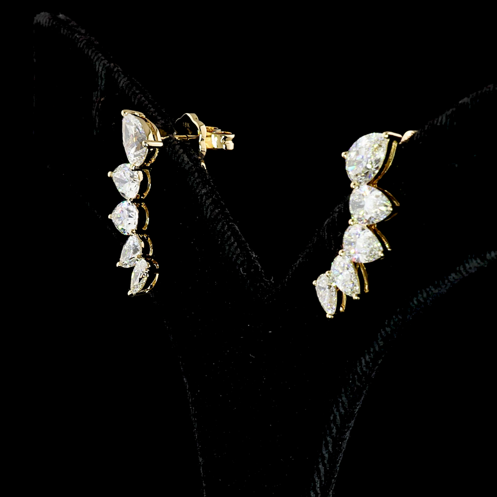 3.84 Cts 18K YELLOW GOLD Pear Shape Crawler Earring