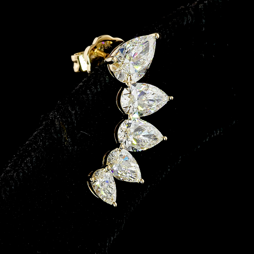 3.84 Cts 18K YELLOW GOLD Pear Shape Crawler Earring
