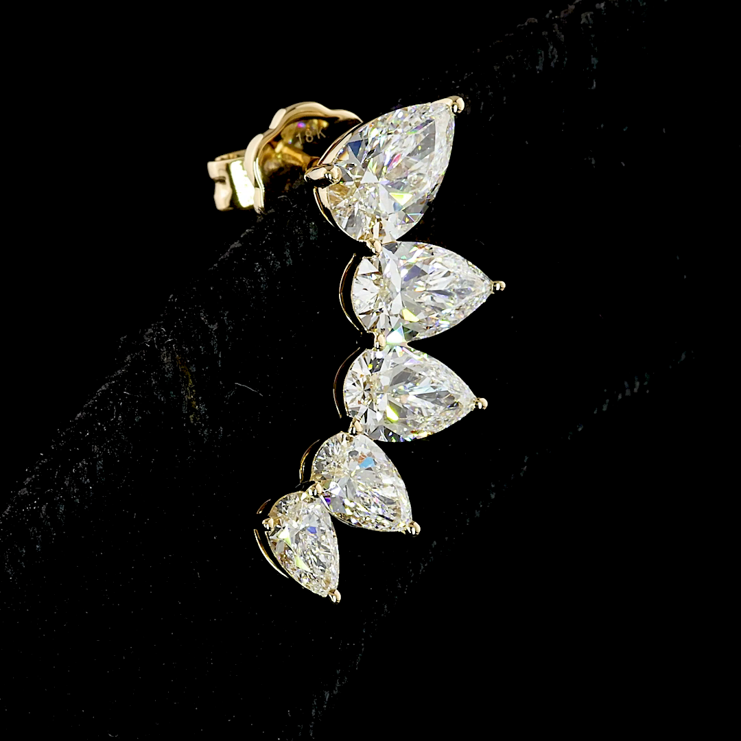3.84 Cts 18K YELLOW GOLD Pear Shape Crawler Earring