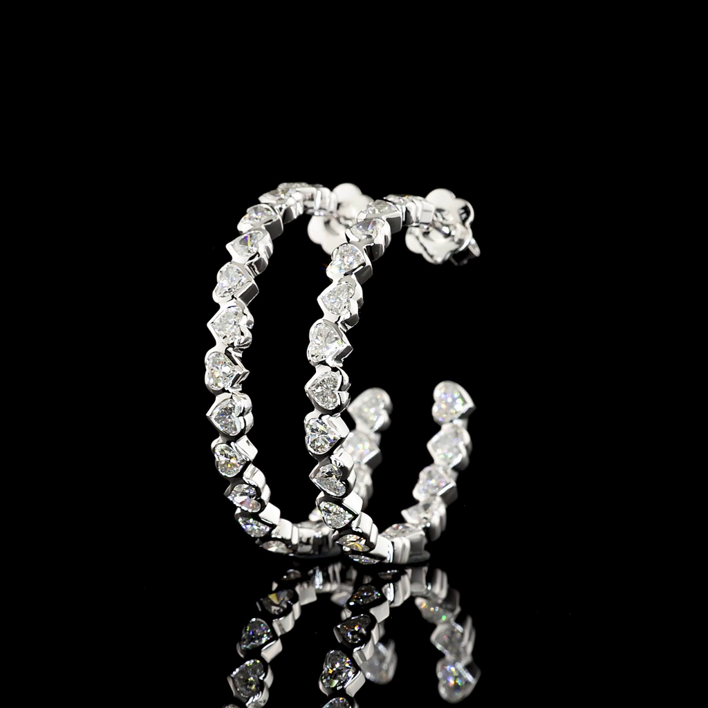 5.55 Cts 14K WHITE GOLD Heart Shape C Hoops Earring