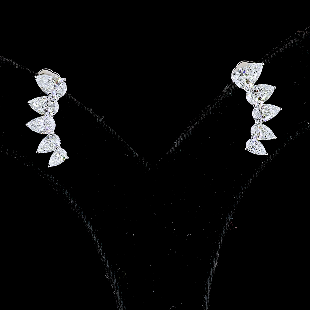 2.61 Cts 14K WHITE GOLD Pear Shape Crawler Earring