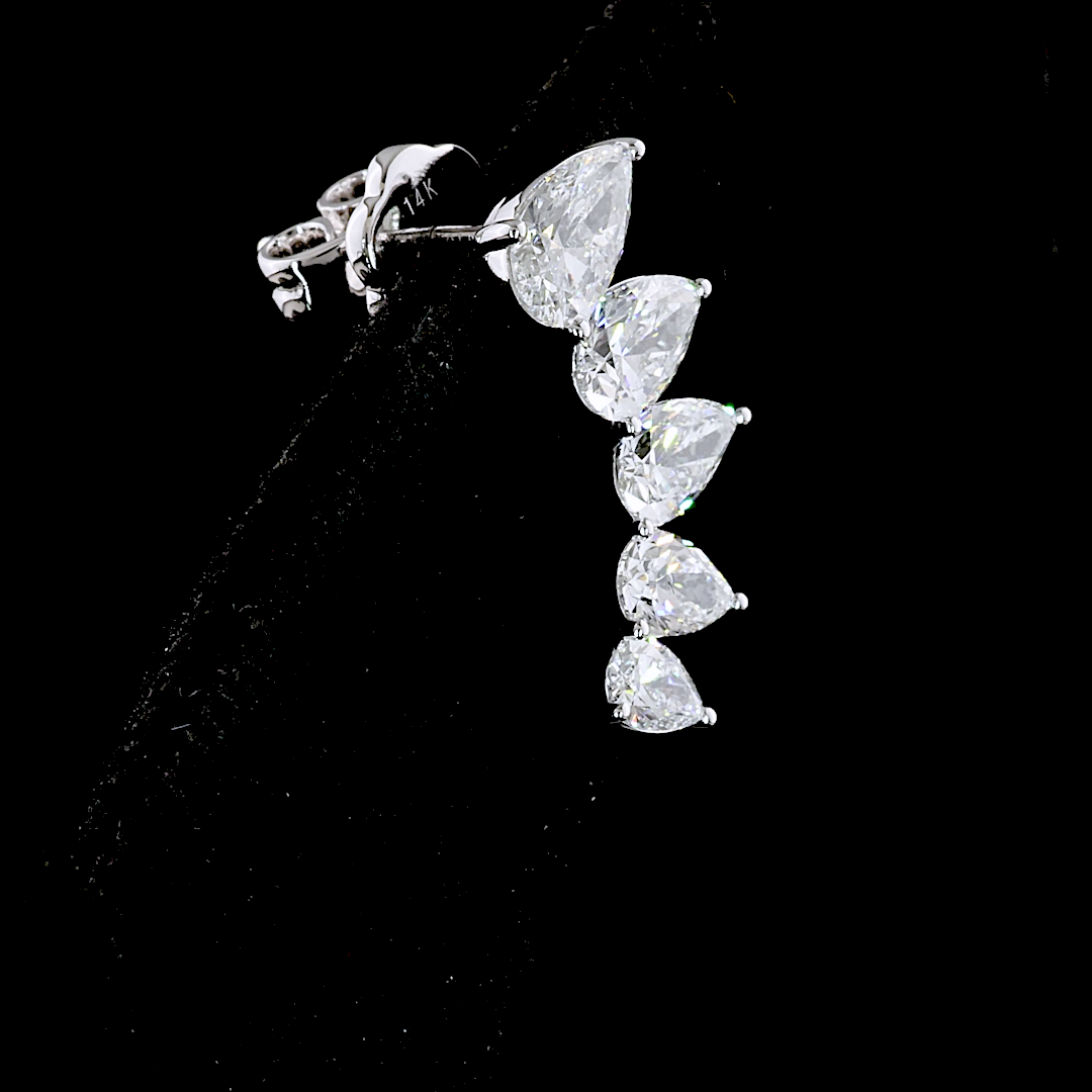 2.61 Cts 14K WHITE GOLD Pear Shape Crawler Earring