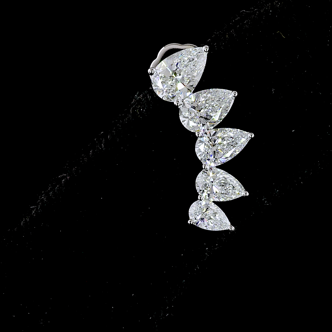 2.61 Cts 14K WHITE GOLD Pear Shape Crawler Earring