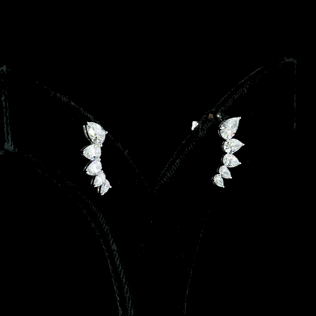 2.03 Cts 14K WHITE GOLD Pear Shape Crawler Earring