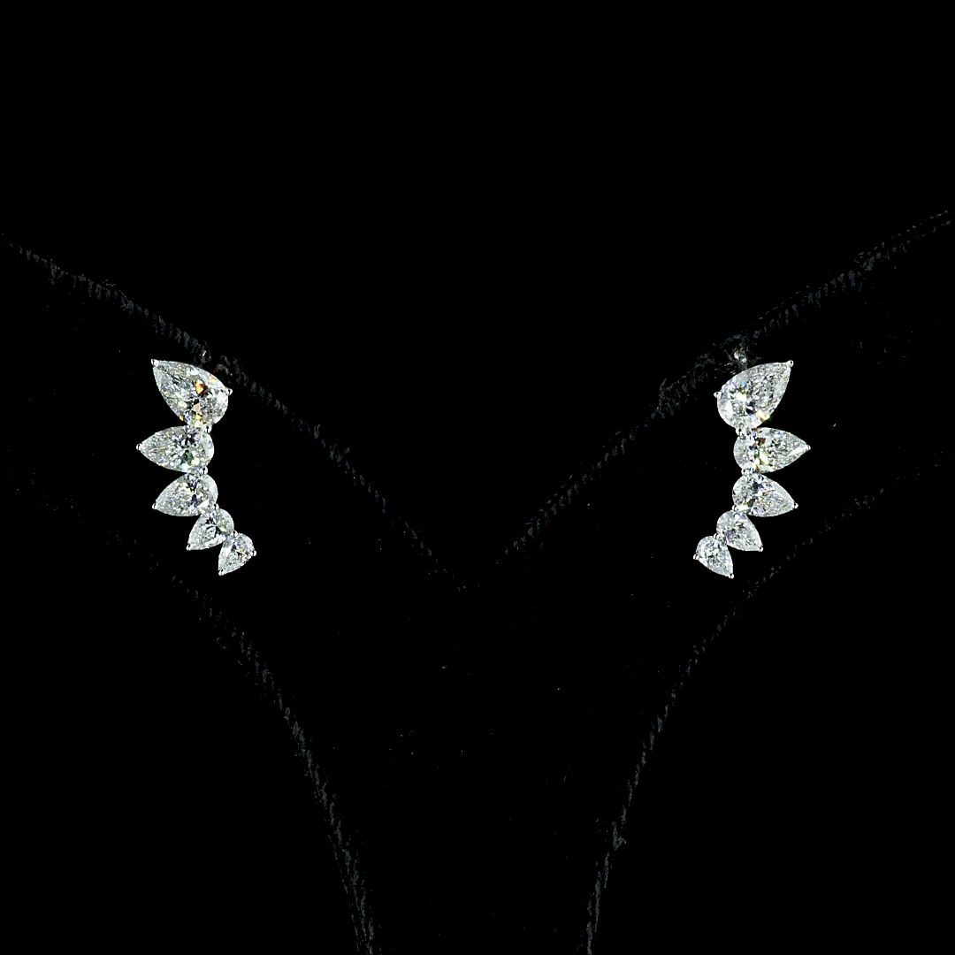 2.03 Cts 14K WHITE GOLD Pear Shape Crawler Earring