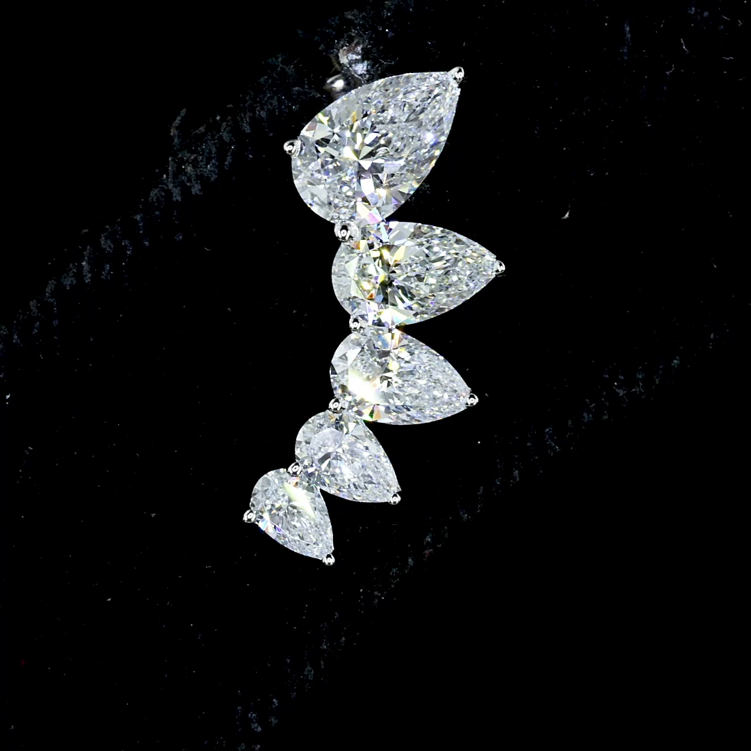2.03 Cts 14K WHITE GOLD Pear Shape Crawler Earring