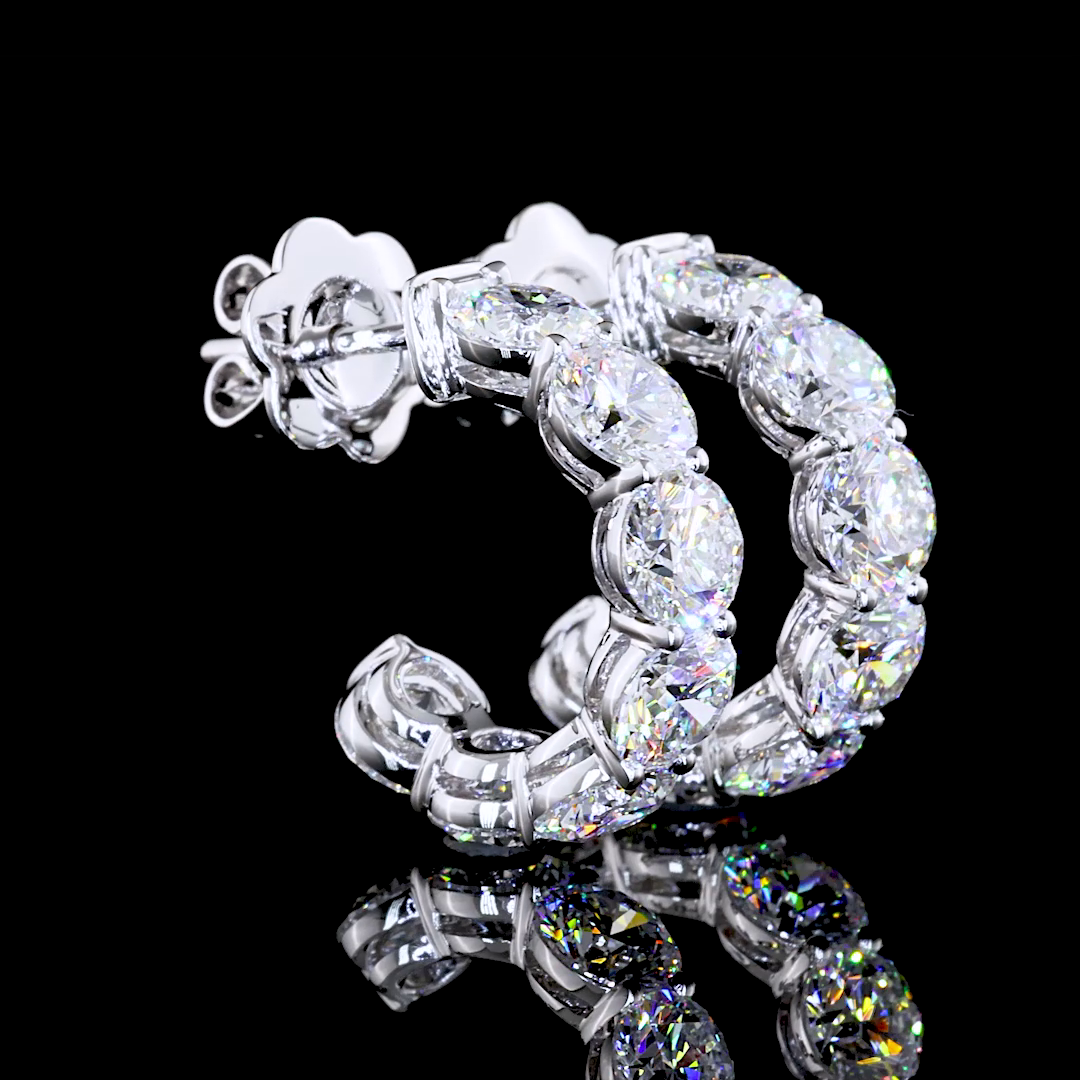 4.58 Cts 14K WHITE GOLD Round Shape C Hoops Earring