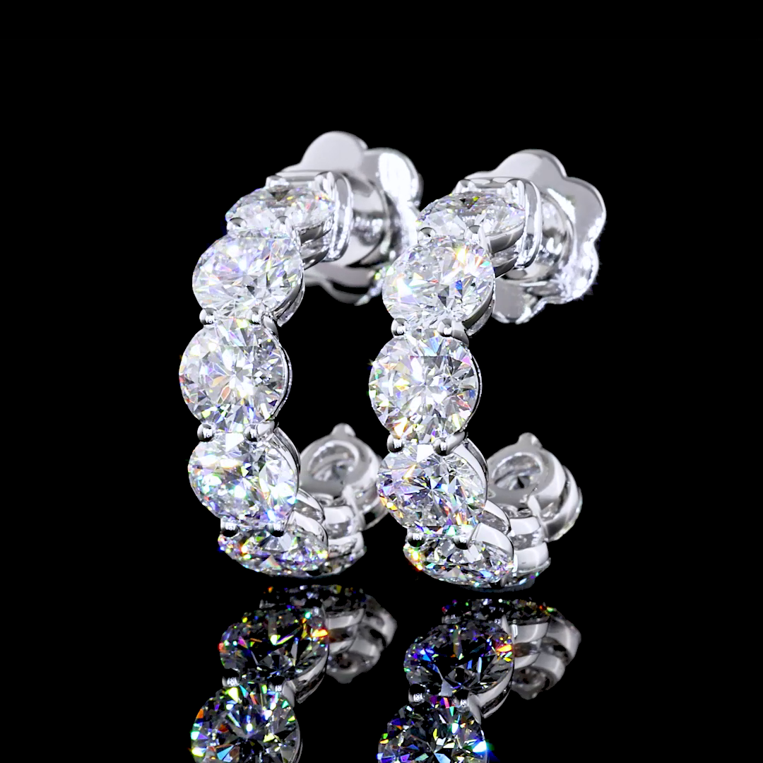 4.58 Cts 14K WHITE GOLD Round Shape C Hoops Earring