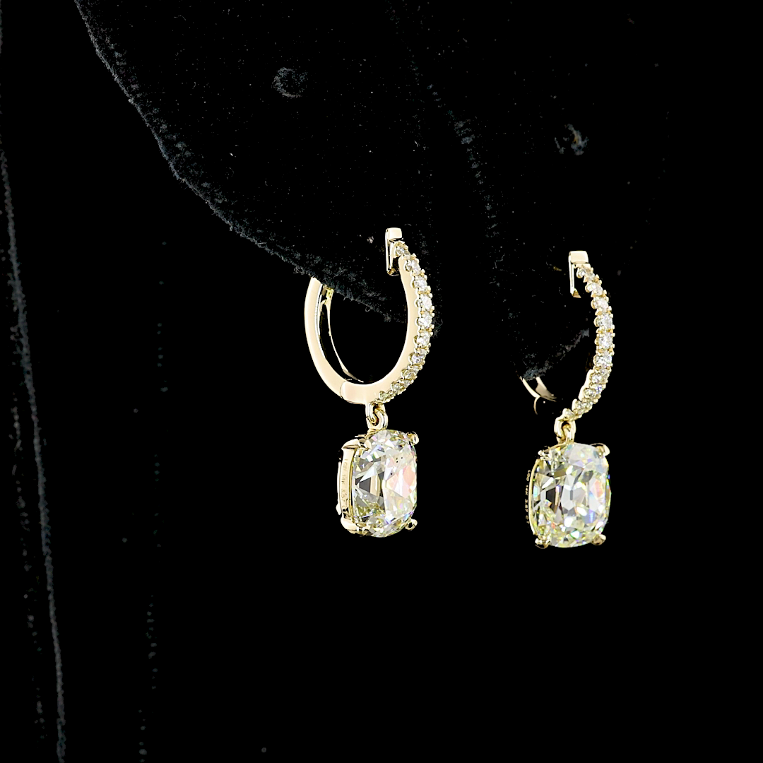 3.56 Cts 14K YELLOW GOLD Antique Cushion Shape Hanging Earring