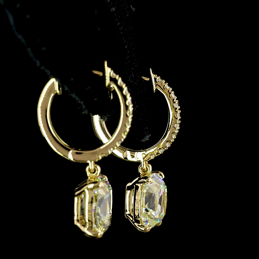3.56 Cts 14K YELLOW GOLD Antique Cushion Shape Hanging Earring