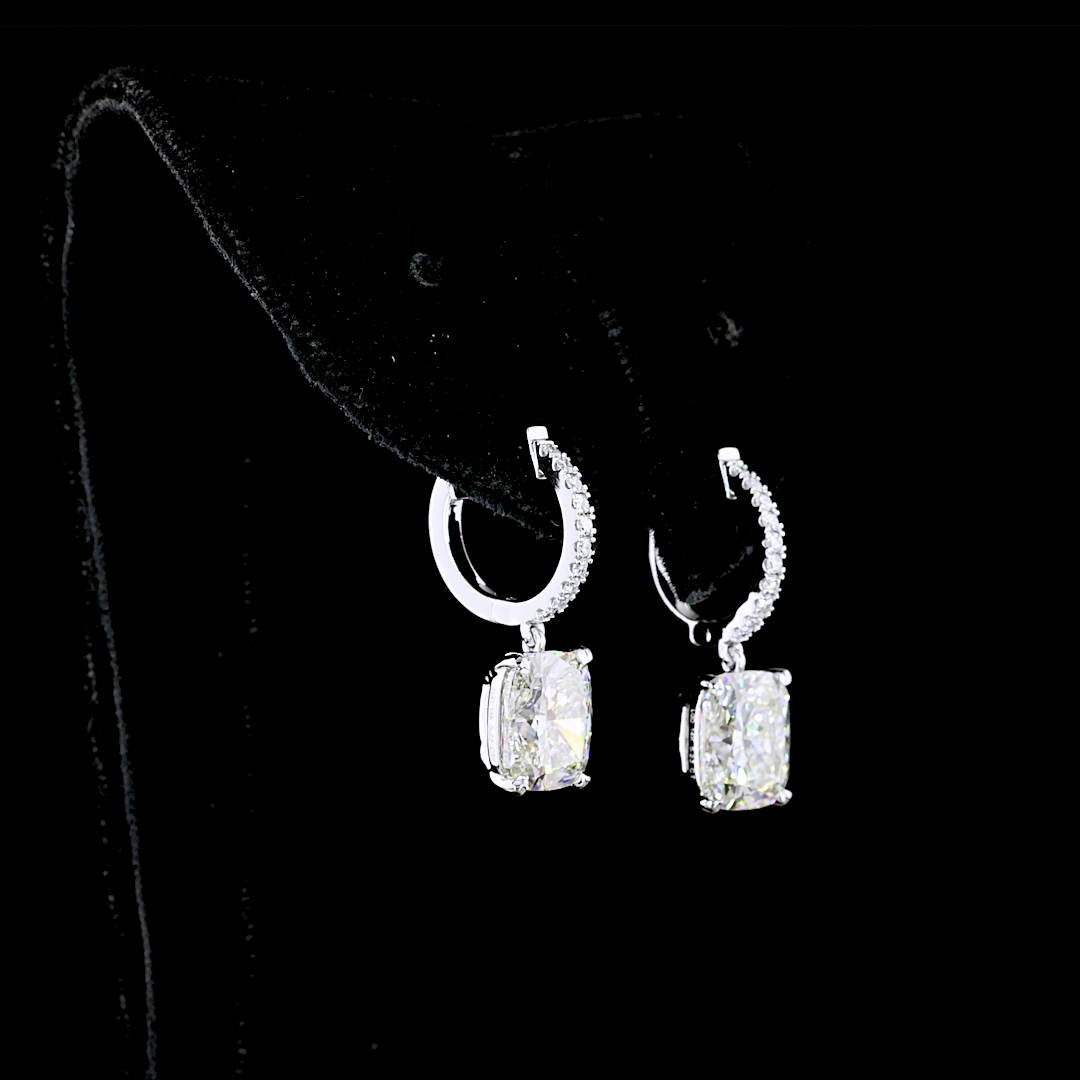 5.22 Cts 14K WHITE GOLD Cushion Shape Hanging Earring