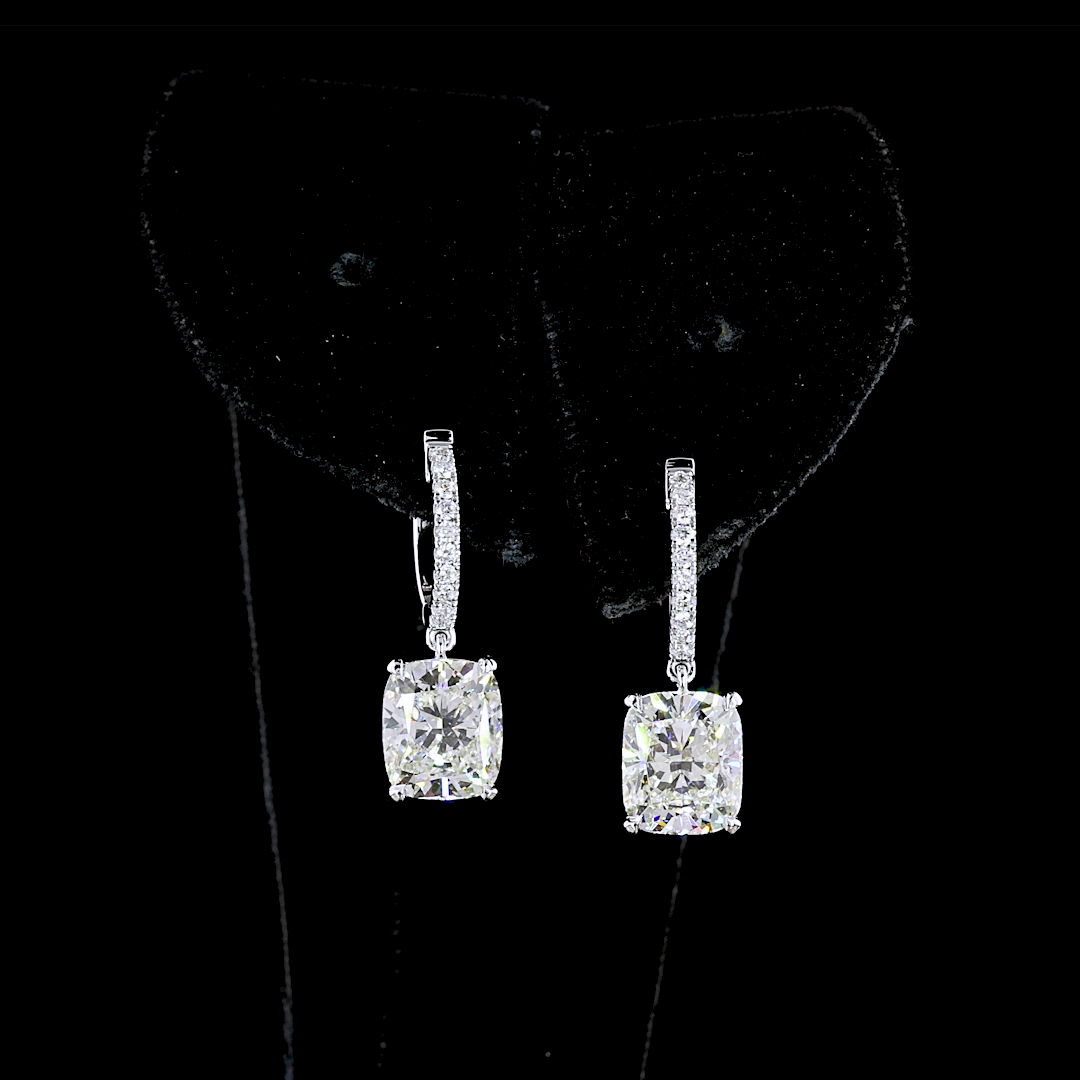 5.22 Cts 14K WHITE GOLD Cushion Shape Hanging Earring