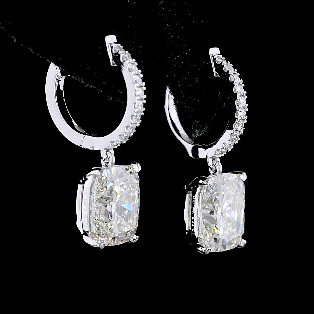 5.22 Cts 14K WHITE GOLD Cushion Shape Hanging Earring