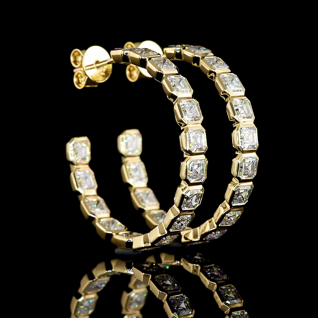 4.99 Cts 14K YELLOW GOLD Asscher Shape C Hoops Earring