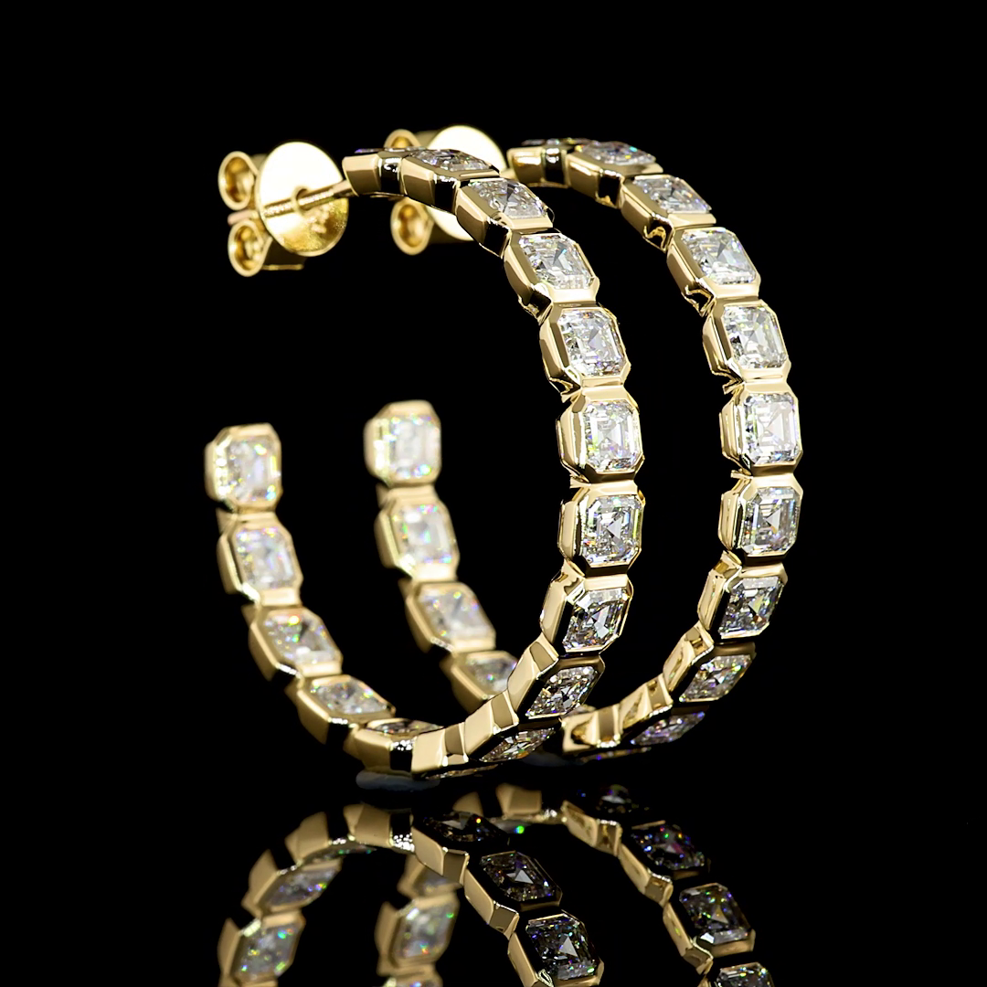 4.99 Cts 14K YELLOW GOLD Asscher Shape C Hoops Earring