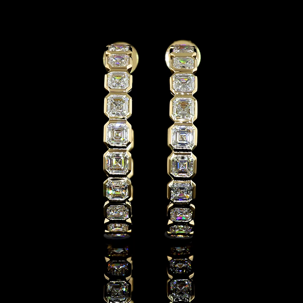 4.99 Cts 14K YELLOW GOLD Asscher Shape C Hoops Earring
