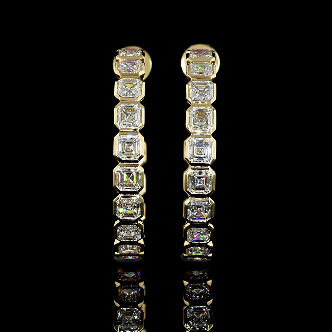 4.99 Cts 14K YELLOW GOLD Asscher Shape C Hoops Earring