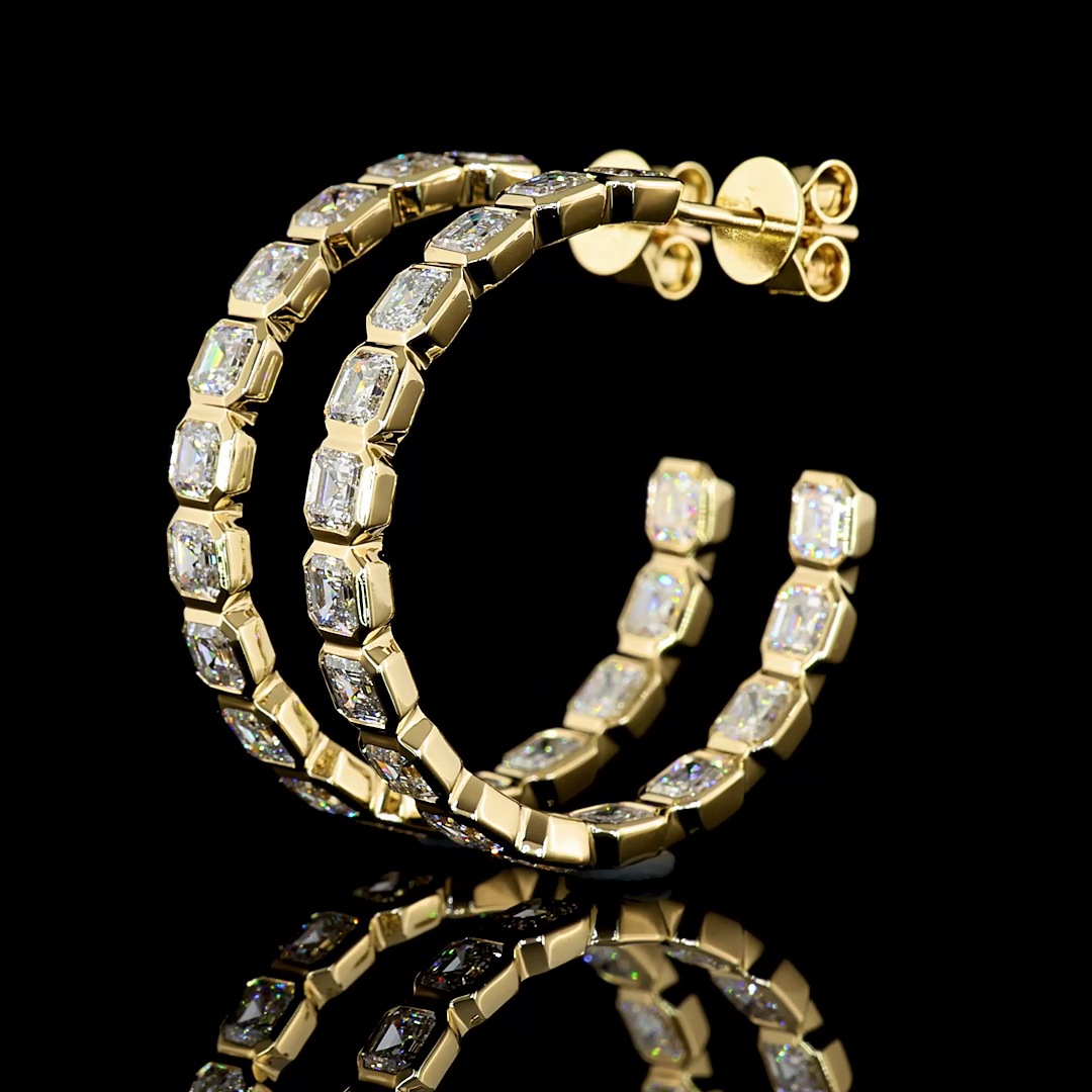 4.99 Cts 14K YELLOW GOLD Asscher Shape C Hoops Earring