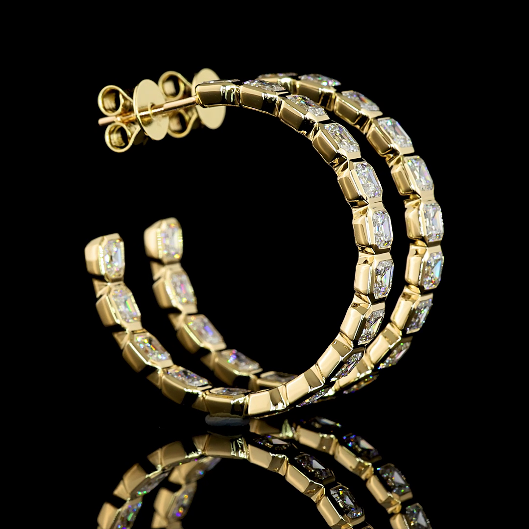 4.99 Cts 14K YELLOW GOLD Asscher Shape C Hoops Earring