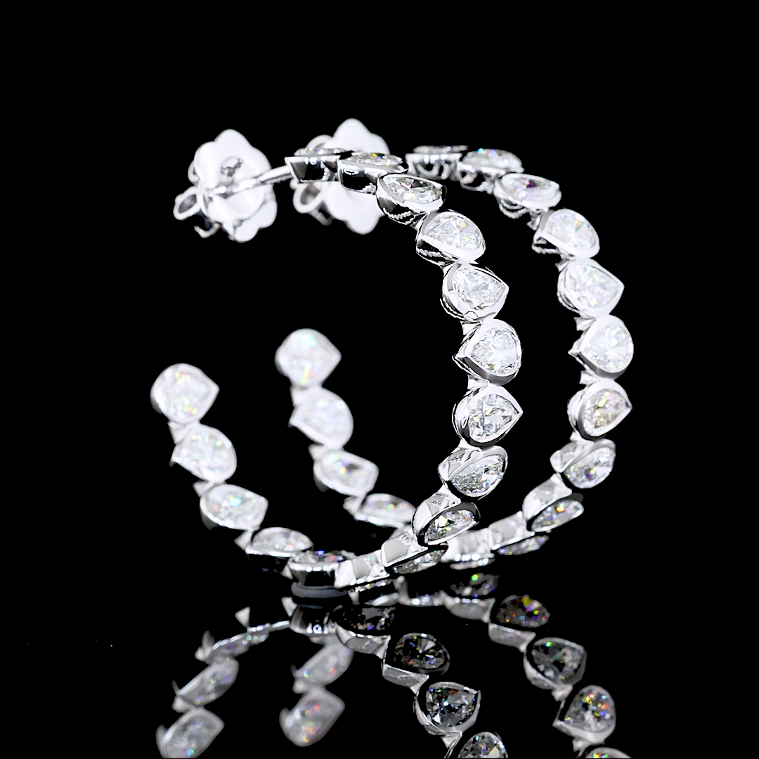 4.87 Cts 14K WHITE GOLD Pear Shape C Hoops Earring