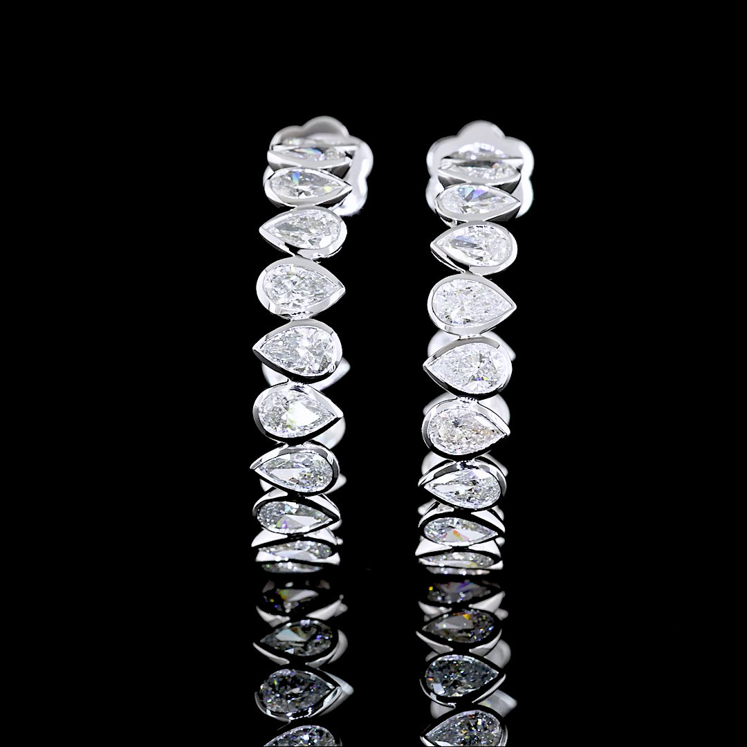 4.87 Cts 14K WHITE GOLD Pear Shape C Hoops Earring