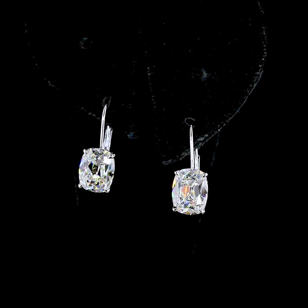 4.14 Cts 14K WHITE GOLD Antique Cushion Shape Hanging Earring