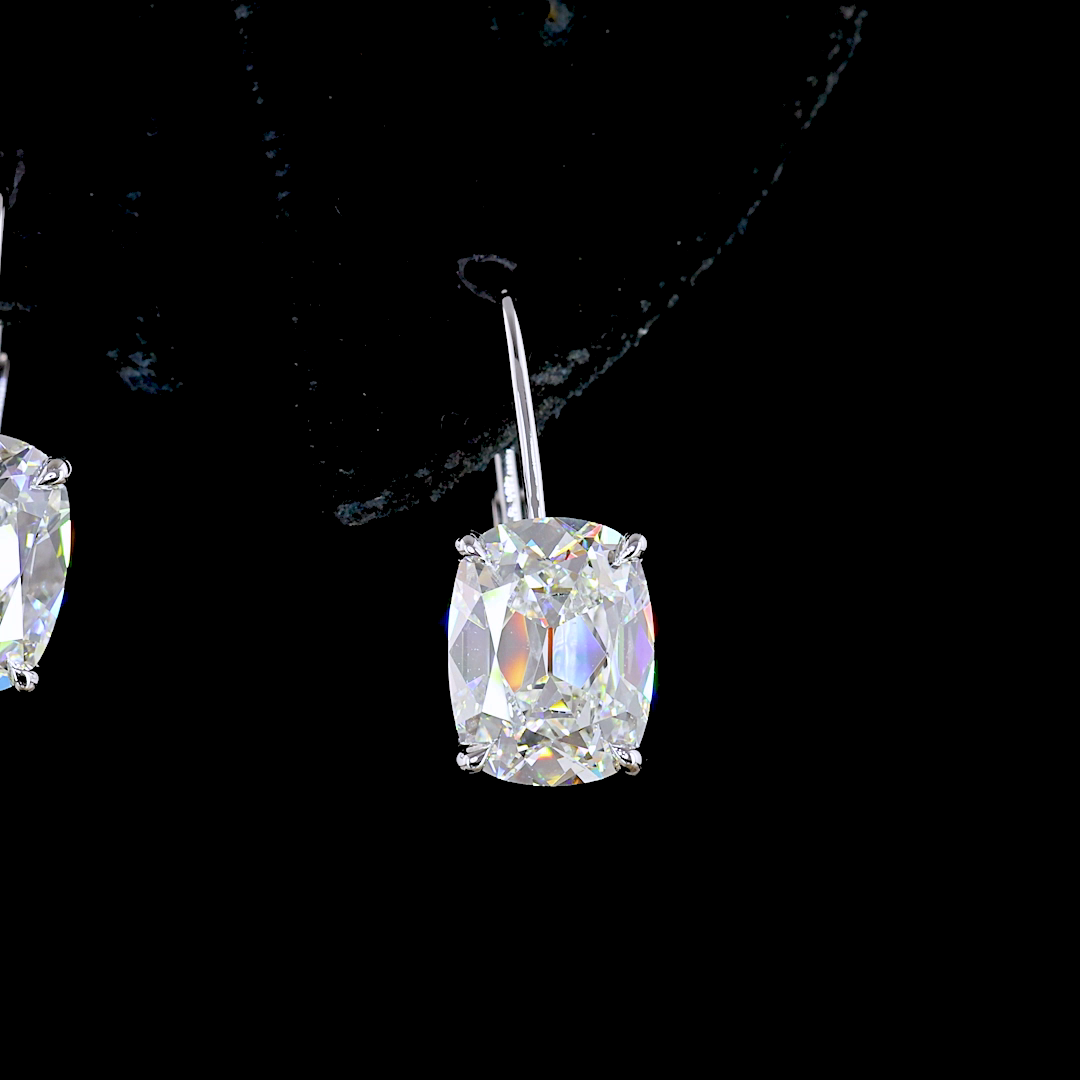 4.14 Cts 14K WHITE GOLD Antique Cushion Shape Hanging Earring