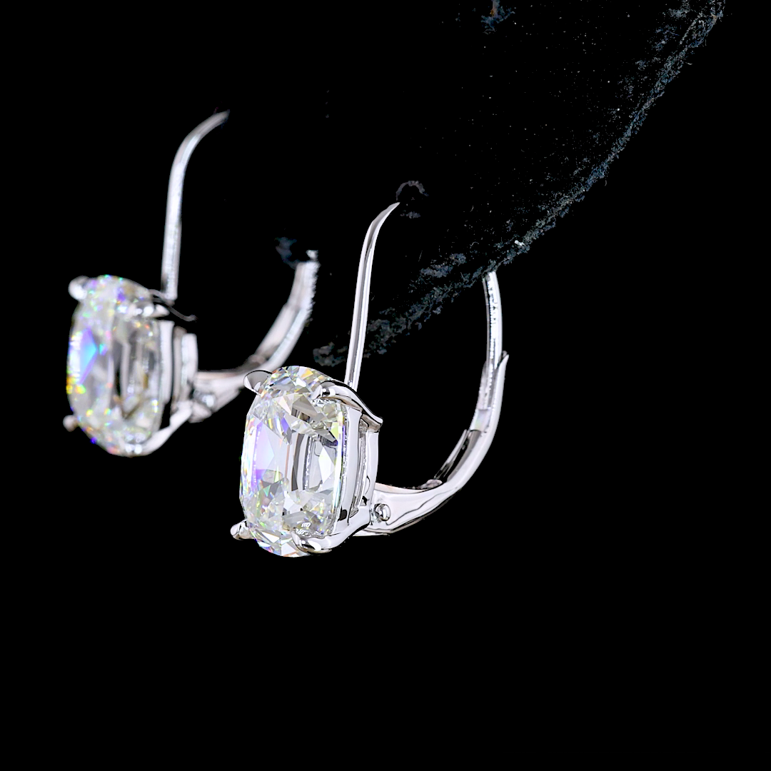 4.14 Cts 14K WHITE GOLD Antique Cushion Shape Hanging Earring