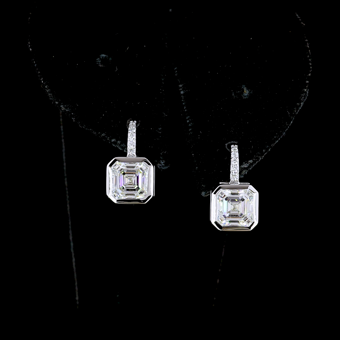 3.18 Cts 14K WHITE GOLD Asscher Shape Hanging Earring