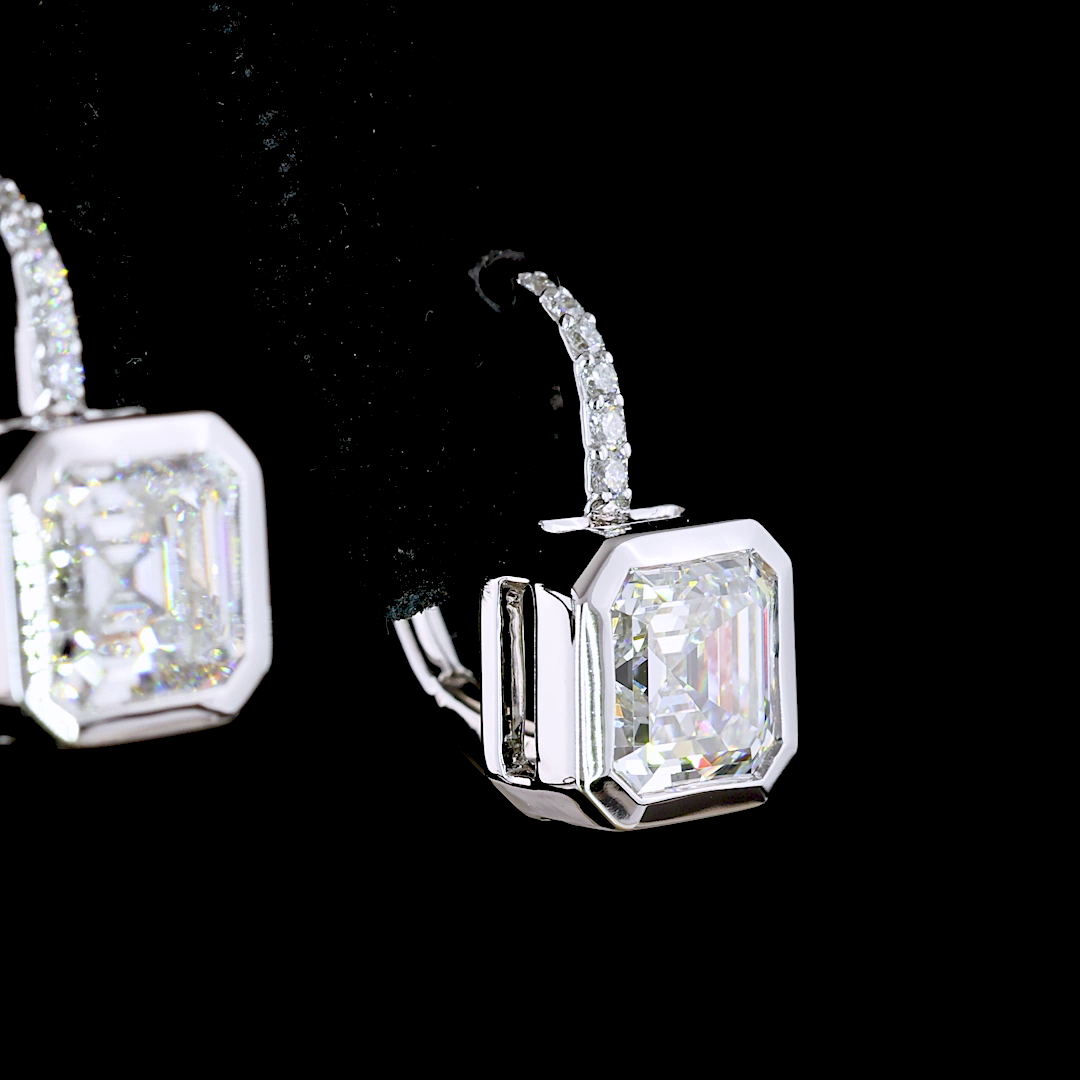 3.18 Cts 14K WHITE GOLD Asscher Shape Hanging Earring