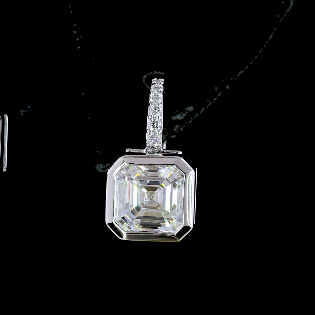 3.18 Cts 14K WHITE GOLD Asscher Shape Hanging Earring