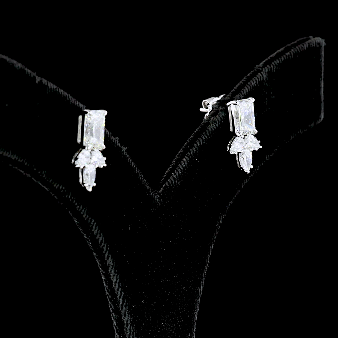 2.90 Cts 14K WHITE GOLD Radiant Shape Hanging Earring