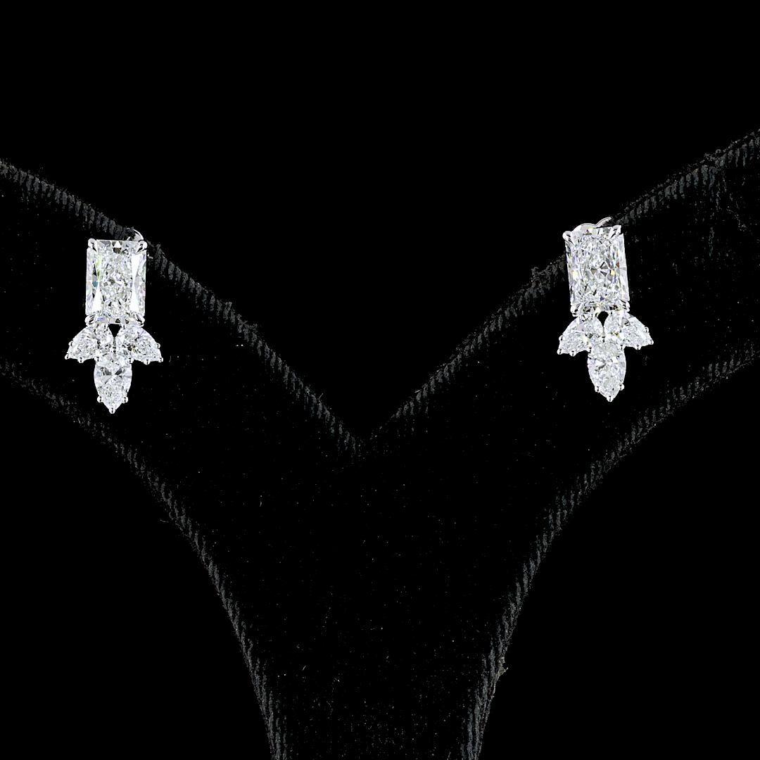 2.90 Cts 14K WHITE GOLD Radiant Shape Hanging Earring