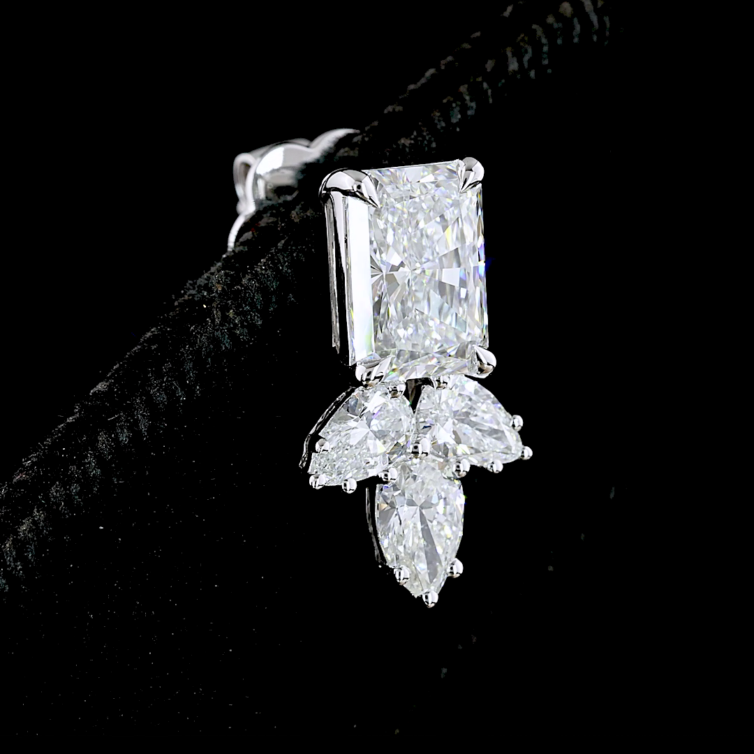 2.90 Cts 14K WHITE GOLD Radiant Shape Hanging Earring