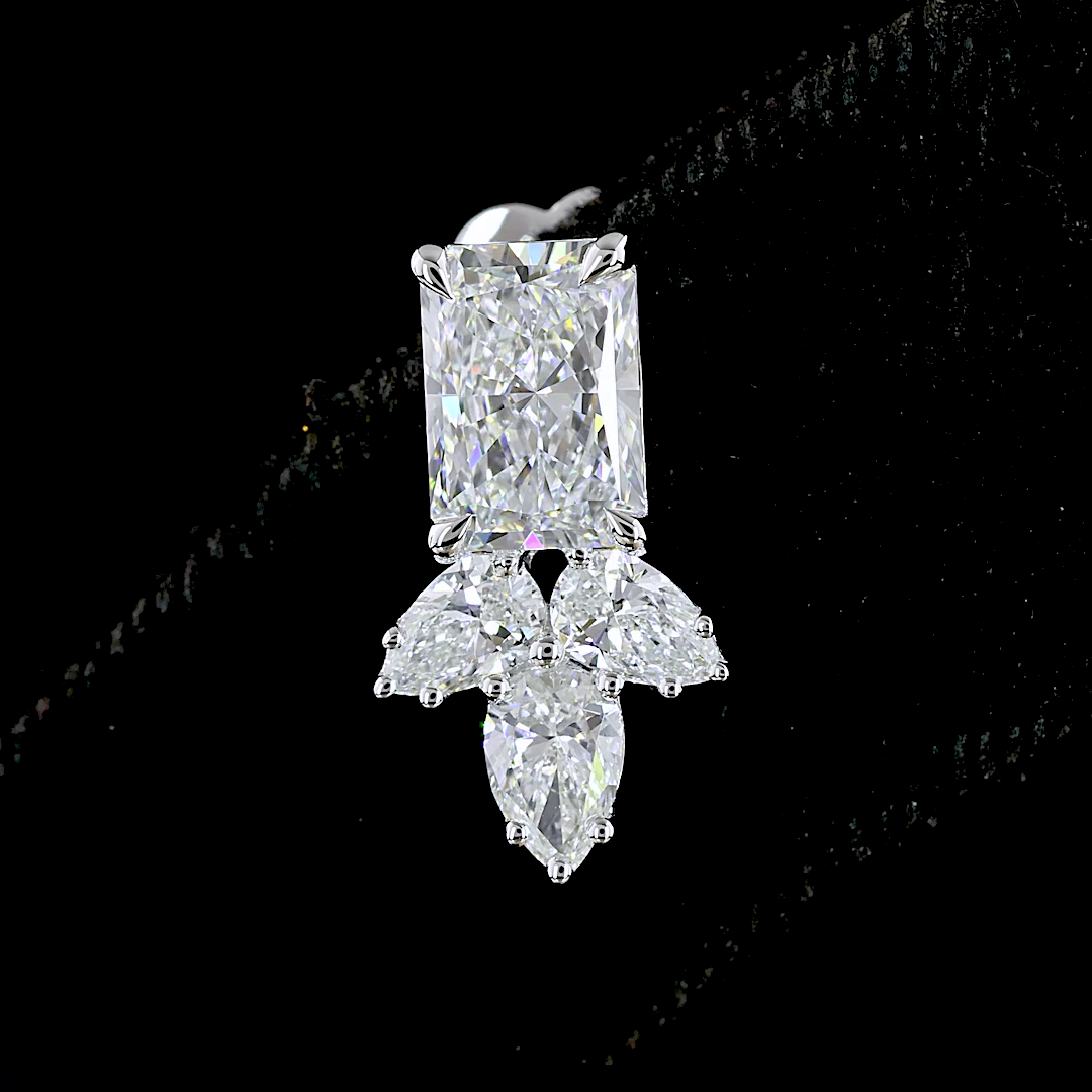 2.90 Cts 14K WHITE GOLD Radiant Shape Hanging Earring