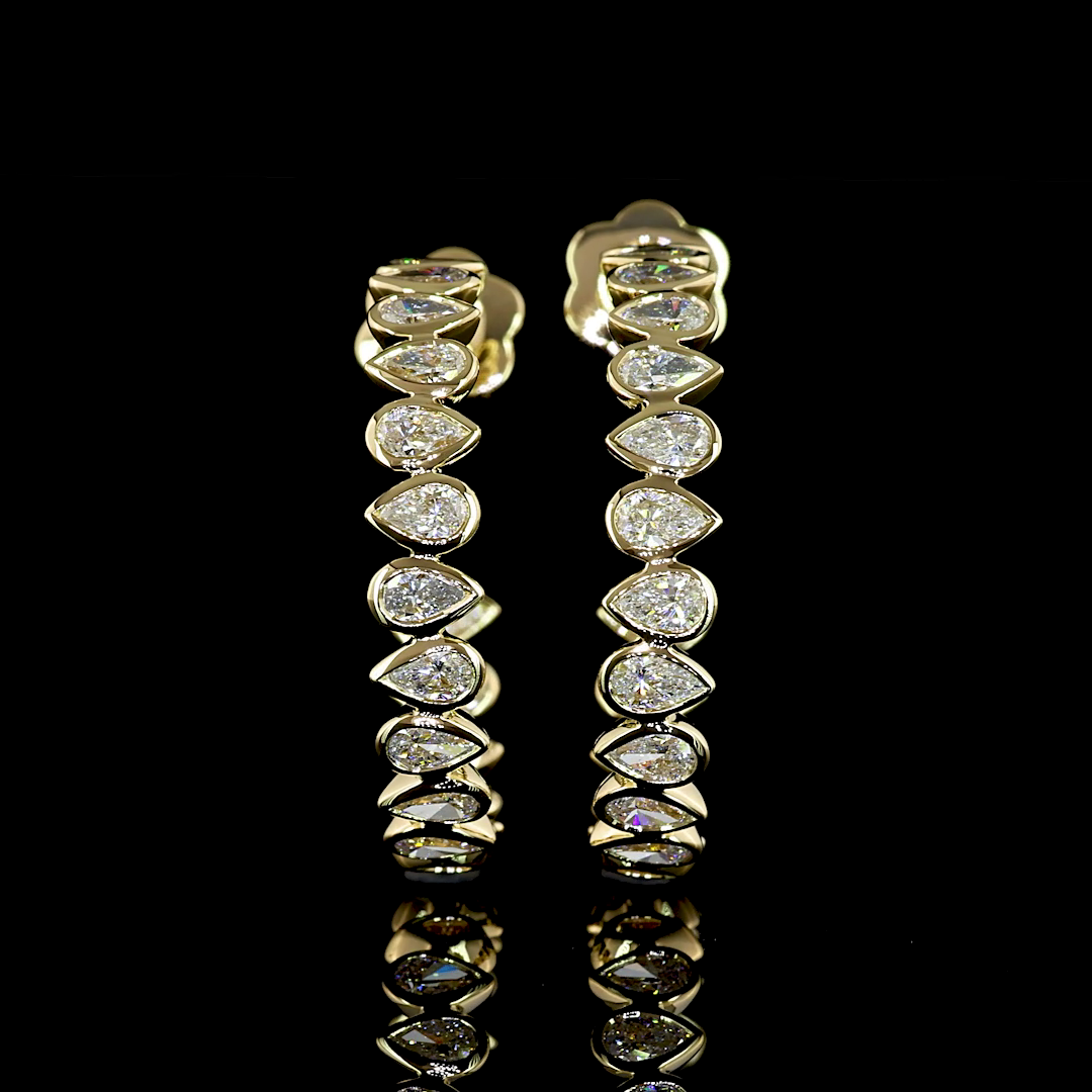 2.75 Cts 14K YELLOW GOLD Pear Shape C Hoops Earring