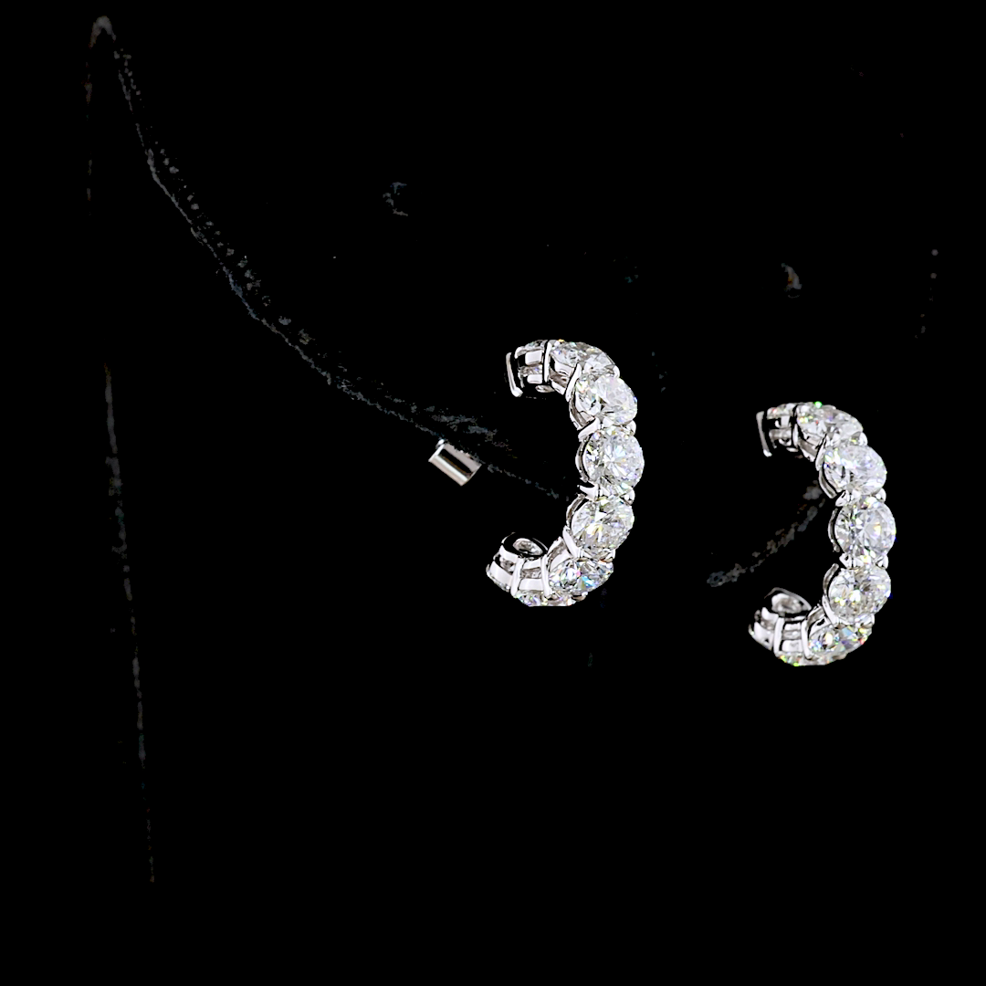 3.01 Cts 14K WHITE GOLD Round Shape C Hoops Earring
