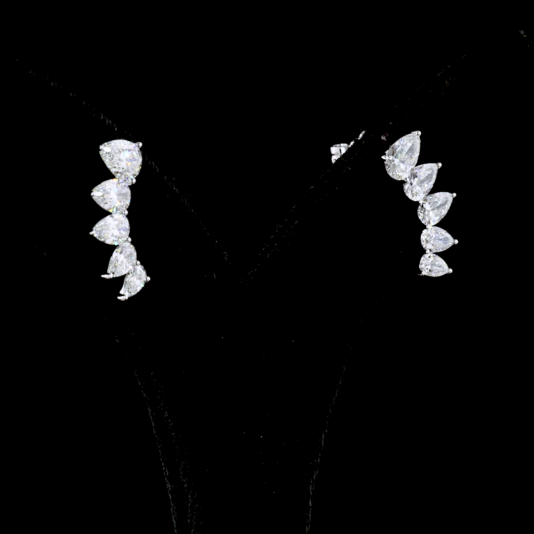 2.68 Cts 14K WHITE GOLD Pear Shape Crawler Earring