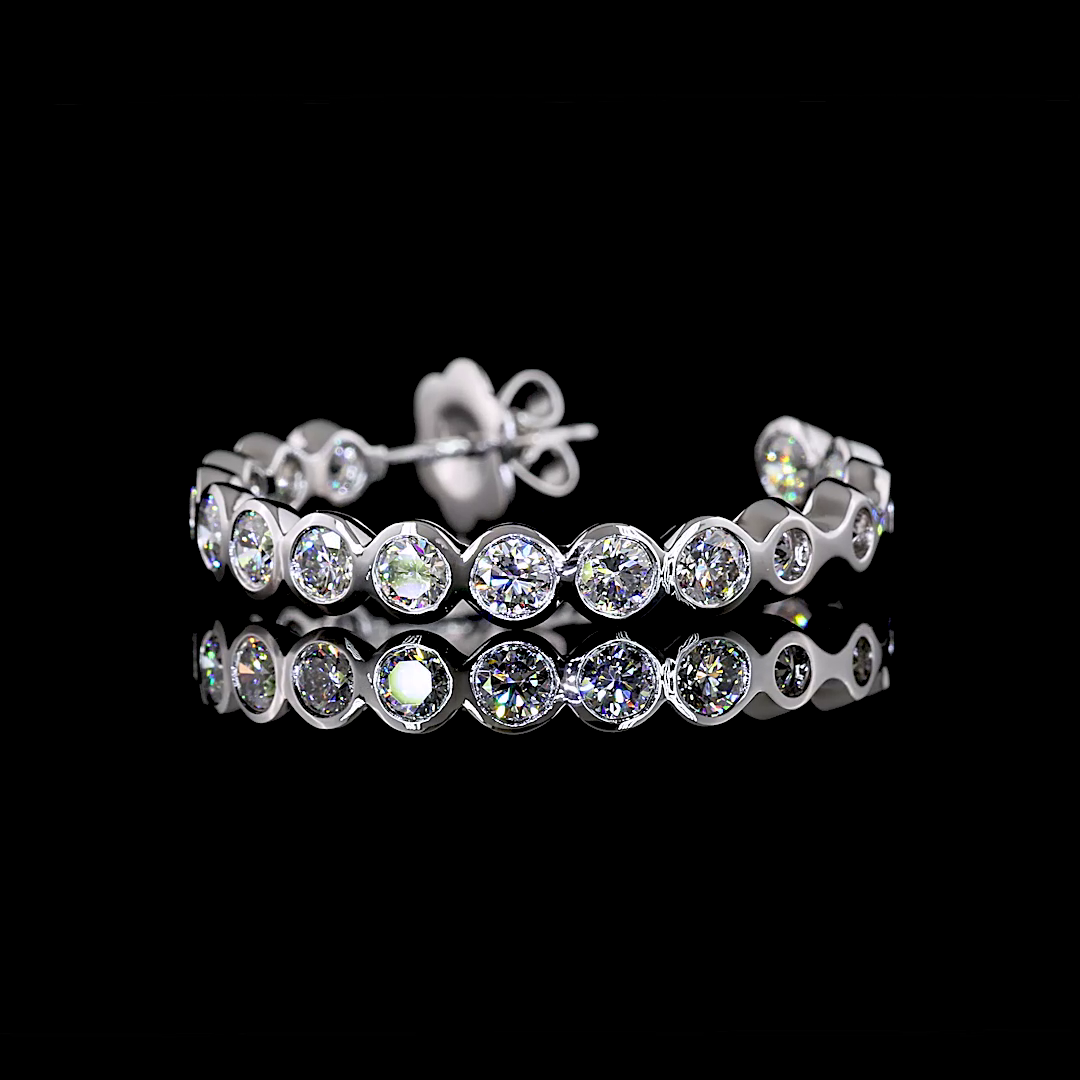 3.03 Cts 14K WHITE GOLD Round Shape C Hoops Earring