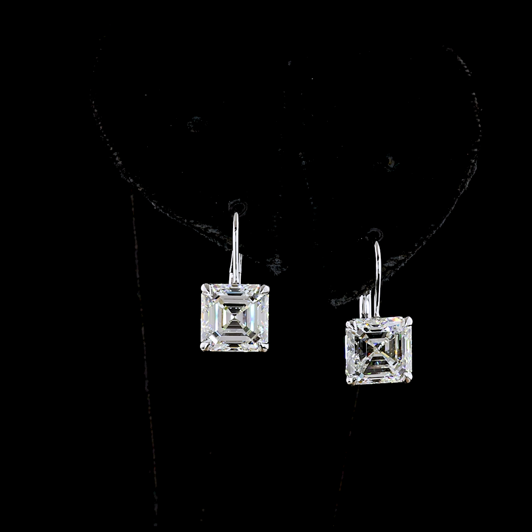 6.00 Cts 14K WHITE GOLD Asscher Shape Hanging Earring