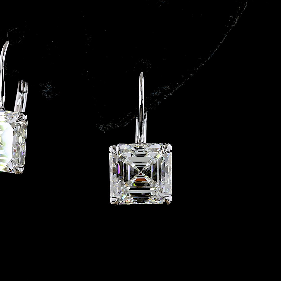 6.00 Cts 14K WHITE GOLD Asscher Shape Hanging Earring