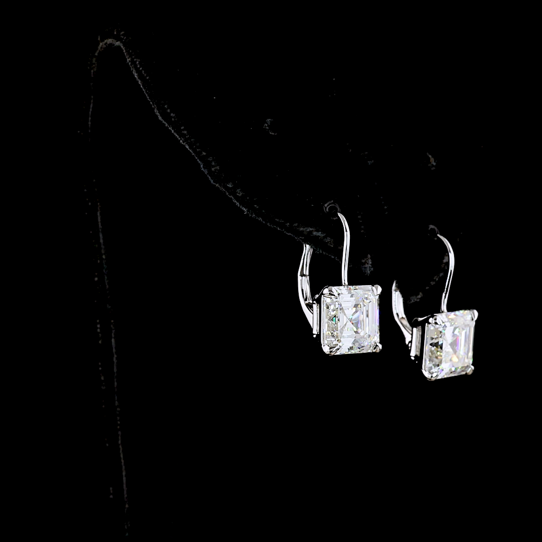 6.00 Cts 14K WHITE GOLD Asscher Shape Hanging Earring