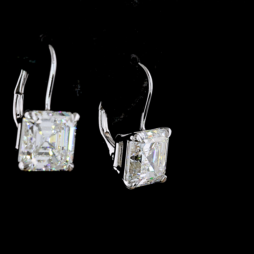 6.00 Cts 14K WHITE GOLD Asscher Shape Hanging Earring