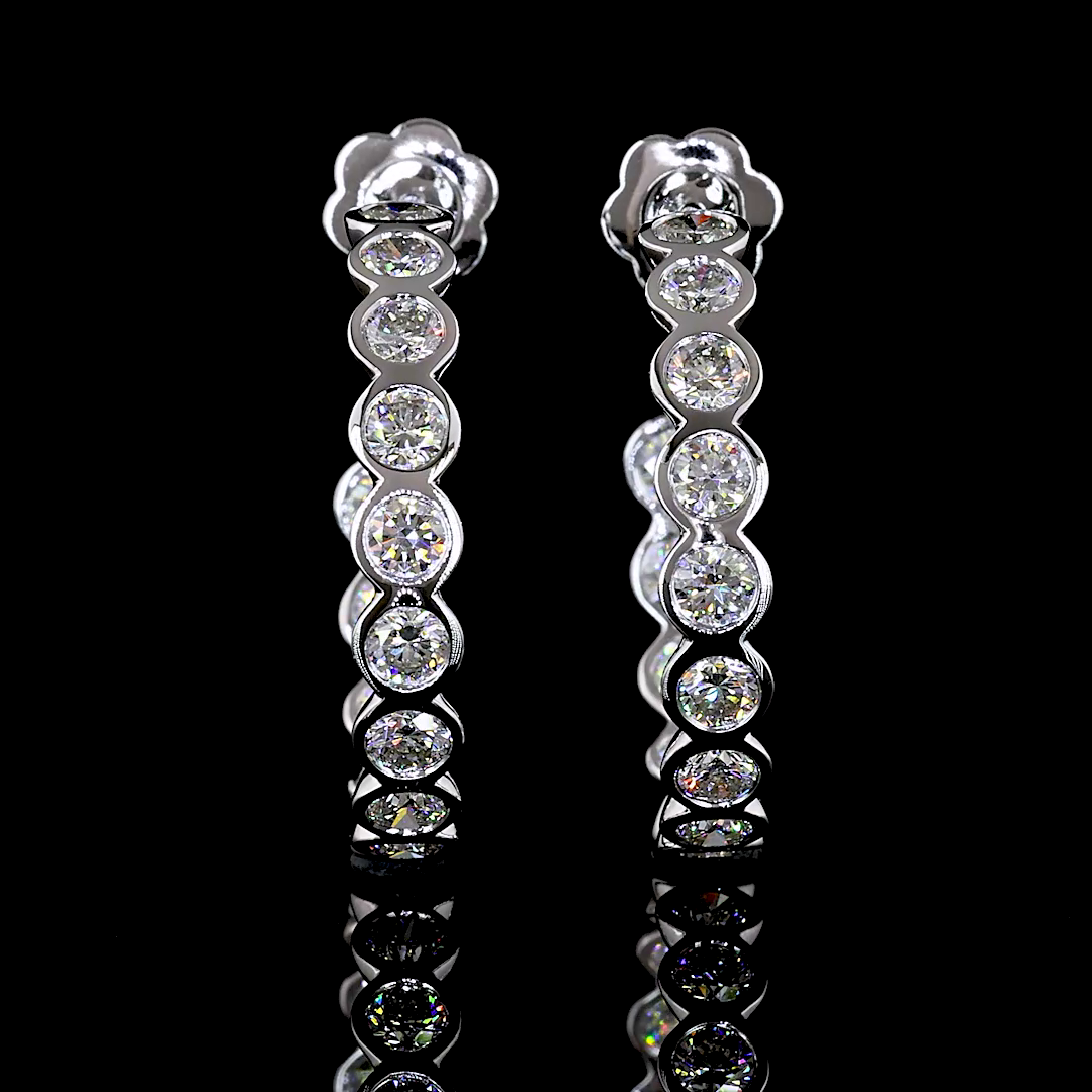 4.36 Cts 14K WHITE GOLD Round Shape C Hoops Earring