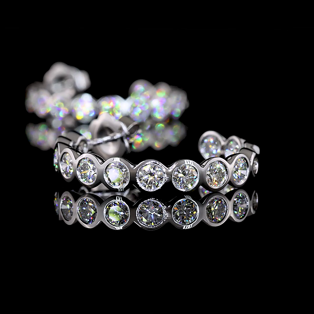 4.36 Cts 14K WHITE GOLD Round Shape C Hoops Earring