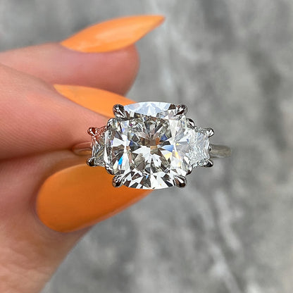 3.00 Ct The Nouveau Cushion &Trapezoid Three Stone Engagement Rings