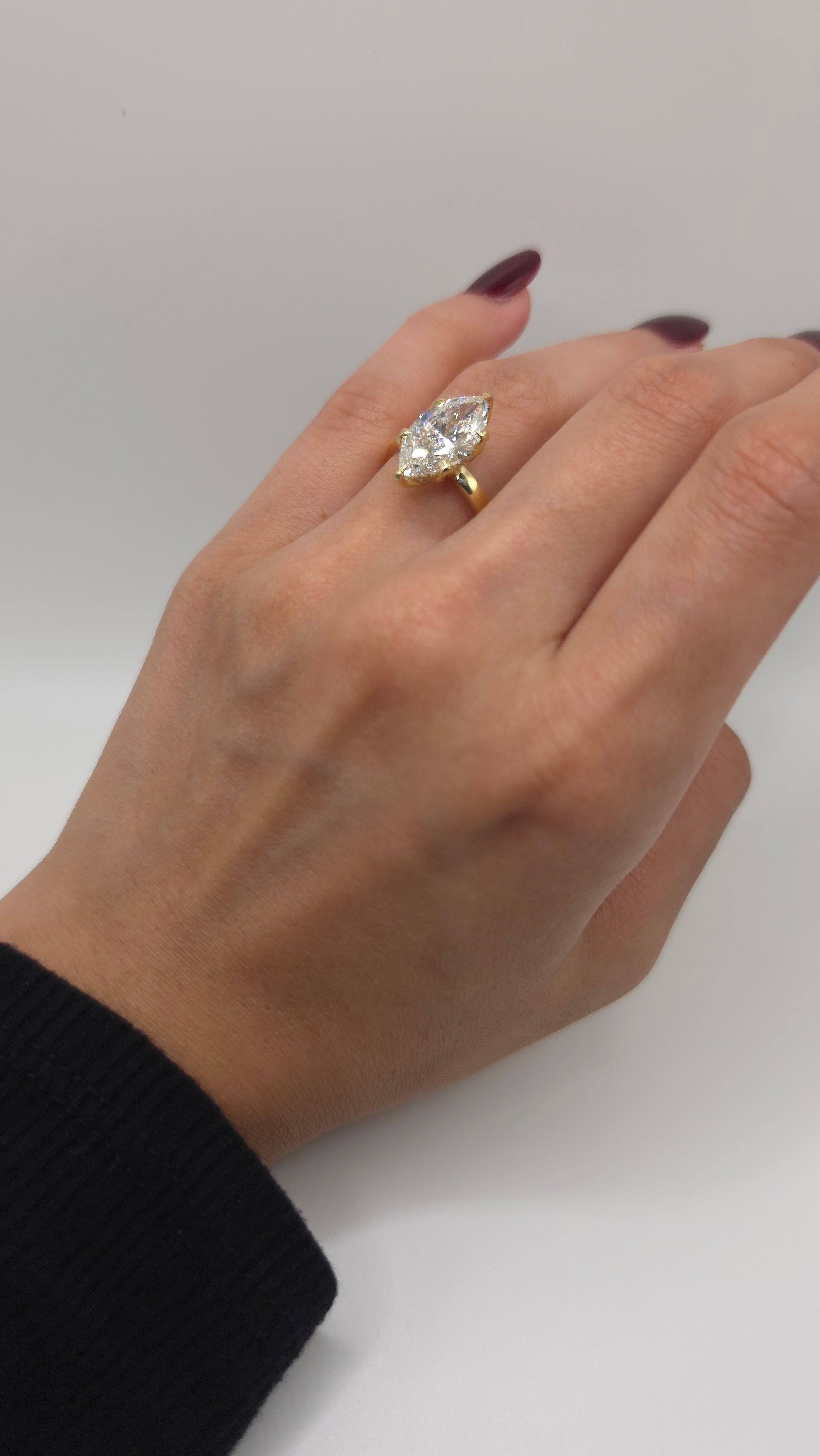 3.12 Ct Marquise Cut Lab Grown Diamond Hidden Halo Engagement Ring in Yellow Gold